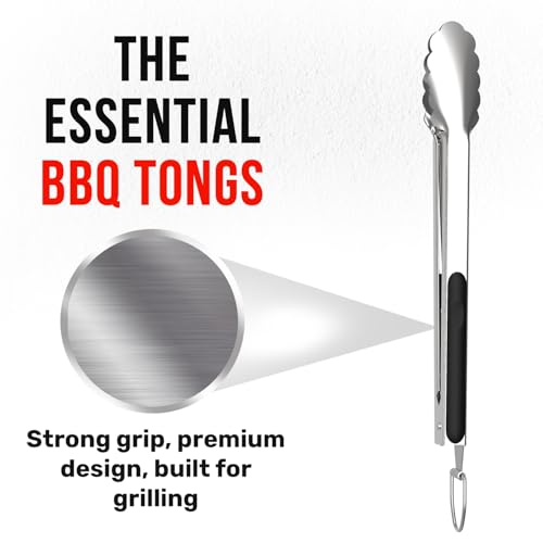 Grillbot Grill Metal Tongs for Cooking, Heavy-Duty Kitchen Tongs Stainless Steel with Long Handles & Locking Grip, Dishwasher Safe - color: BBQ Tong