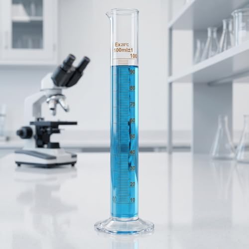Baluue 100ml Graduated Cylinder, Borosilicate Glass Lab Beaker with Stable Base & Pour Spout for Accurate Hydrometer Readings, Chemistry & Kitchen Liquid Measure