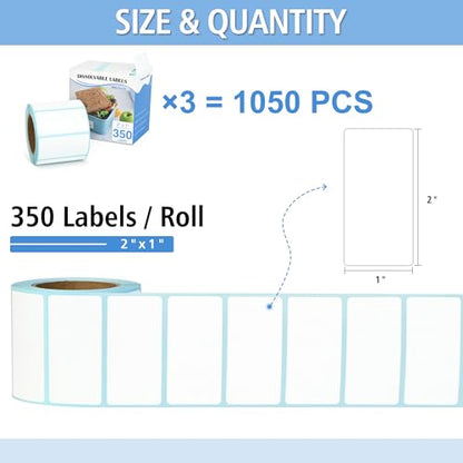 THEBLUETOUCH Dissolvable Food Labels with Dispenser - 1050 pcs, 1" x 2" Water Dissolving Labels, No Residue for Meal Prep & Food Storage Containers, 1050 Count (3 Rolls of 350) - size: 3 Box - 1050 Lables