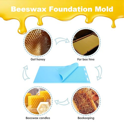 Silicone Beeswax Foundation Press Mold, 5.4mm Honeycomb 2 Sheets Non-Stick Reusable for Beekeeping and Candle Making Supplies - color: Blue