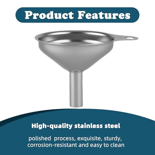 Stainless Steel Kitchen Funnel, Large, Medium and Small Three-piece Set with Cleaning Brush, Mini Metal Kitchen Funnel, for Transferring Liquids and Small Solids, Spices, Essential Oils, Fluid Foods
