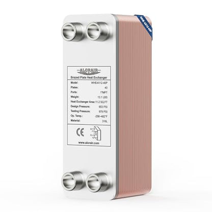 ALORAIR 4"x12" 40 Plates Heat Exchanger with 1" MPT Port,316L Stainless Steel Water to Water Brazed Plate Heat Exchanger for Floor Heating, Water Heating, Commercial and Industrial Refrigeration - size: WHE4X12-40P