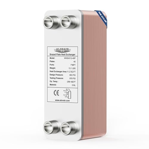 ALORAIR 4"x12" 40 Plates Heat Exchanger with 1" MPT Port,316L Stainless Steel Water to Water Brazed Plate Heat Exchanger for Floor Heating, Water Heating, Commercial and Industrial Refrigeration - size: WHE4X12-40P