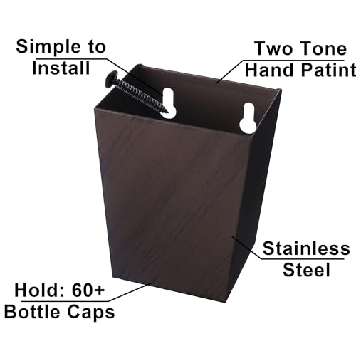 Juimok Retro Narrow Beer Bottle Cap Catcher Wall Mounted Dark Brown Stainless Steel Bottle Top Bucket Narrow - color: Dark Brown