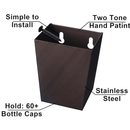 Juimok Retro Narrow Beer Bottle Cap Catcher Wall Mounted Dark Brown Stainless Steel Bottle Top Bucket Narrow - color: Dark Brown