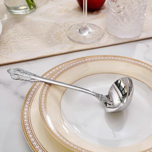 KEAWELL Premium 7.5 inch Luxury Gravy Ladle, 18/10 Stainless Steel, Small Gravy Spoon for Home. Solid and Sturdy, Dishwasher Safe. (1, Silver) - color: Silver