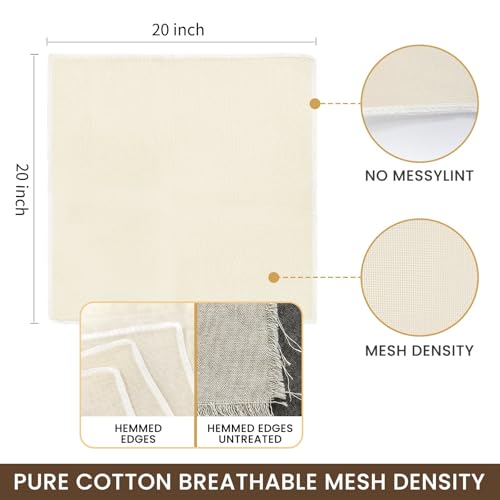 BETTY&SARAH 6 Pack Grade 100 Cheese Cloths, 20x20 Inch Unbleached Cotton | Reusable food grade cotton, hemmed 4 edges, ultra fine mesh for nut milk, yogurt, cheese making, juicing & baking - size: 6 Pack