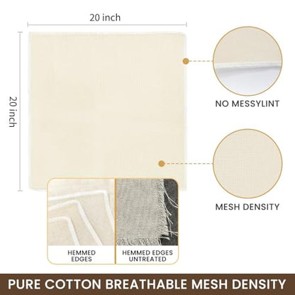 BETTY&SARAH 6 Pack Grade 100 Cheese Cloths, 20x20 Inch Unbleached Cotton | Reusable food grade cotton, hemmed 4 edges, ultra fine mesh for nut milk, yogurt, cheese making, juicing & baking - size: 6 Pack