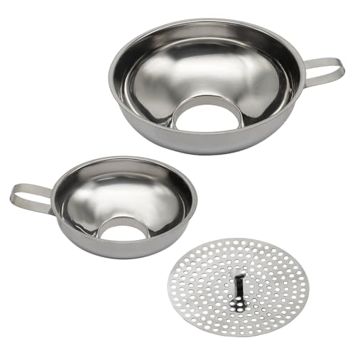 Stainless Steel Wide Mouth Canning Funnel for Kitchen Use & Regular Mason Jar(2 Pcs funnels, Strainer)