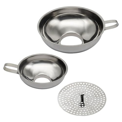 Stainless Steel Wide Mouth Canning Funnel for Kitchen Use & Regular Mason Jar(2 Pcs funnels, Strainer)