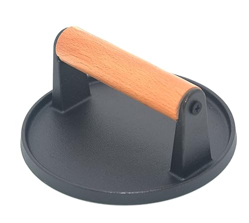 Kitchen Tools Heavy Duty Cast Iron Smash Burger Press Round Barbecue Meat Flat Press with Anti Scalding Wooden Handle with Handle for Griddle, Sandwich, Nonstick Pan - size: 5.7"