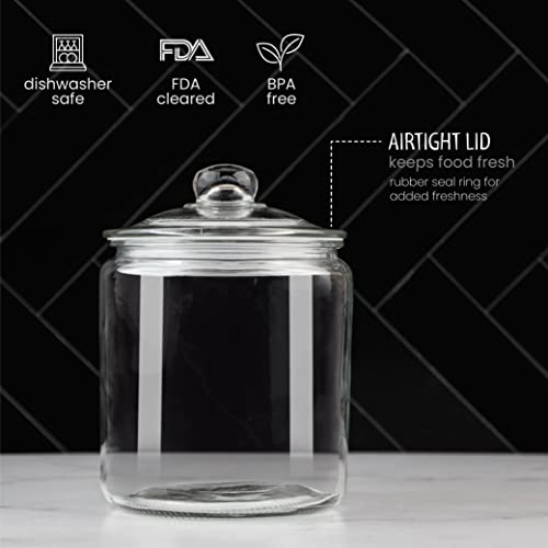 1 Gallon Glass Cookie Jar with Lid – Glass Jar with Lid - Airtight Food Storage Container for Cookies, Candy, Flour, Dog Treats – Clear Large Kitchen Jar for Pantry - Glass Containers with Lids