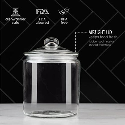 1 Gallon Glass Cookie Jar with Lid – Glass Jar with Lid - Airtight Food Storage Container for Cookies, Candy, Flour, Dog Treats – Clear Large Kitchen Jar for Pantry - Glass Containers with Lids