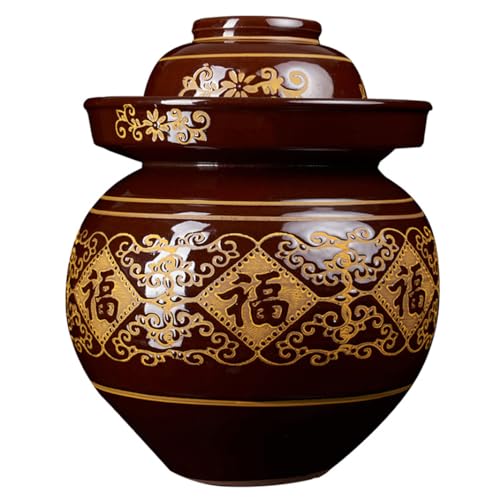 GVILTY Large Ceramic Pickle Jar with Lids,Sichuan Traditional Chinese Porcelain Pickle Jar Crock,Ceramic Fermentation Crock with Water Seal Airlock Lid,Sauerkraut Crock 4Kg - size: 4Kg