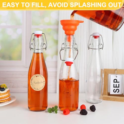 6 Pack 12 oz Swing Top Glass Bottles, 375 ML Flip Top Brewing Bottles with Airtight Stopper for Vanilla Extract, Kombucha, Beer, Kefir, Mead - size: 12oz