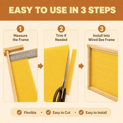 QalryXen 30Pcs Beeswax Sheets, Premium Natural Foundation for Beekeeping & Candle Making, Easy to Use Beehive Wax Sheets for Honeycomb Frames, DIY Craft Supplies, 7.7x16.3 Inch