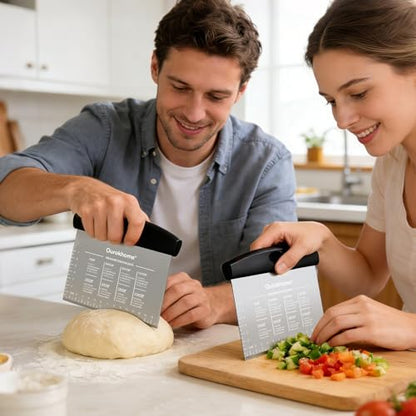 Ourokhome 2 Pack Bench Scraper Dough Cutter, Stainless Steel Dough Scraper with Laser-Etched Scale, Conversion Chart, Non-Slip Handle, Dishwasher Safe for Bread & Pastry, Black - color: Black