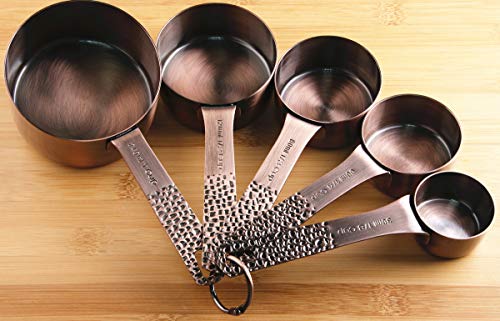 Copper Measuring Cups and Spoons Set, Metric & US Stainless Steel 5 Measuring Cups and 6 Measuring Spoons for Baking & Kitchen - color: A1: Copper-13 Pieces