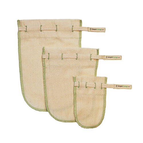 Simple Ecology Organic Cotton Fine Mesh Muslin Straining Bags – GOTS Certified, Reusable, 100% Natural, Microplastics-Free Filters (Set of 3 – M, S, XS) for Nut Milk, Coffee & Tea - size: Set of 3 (XS, S, M)