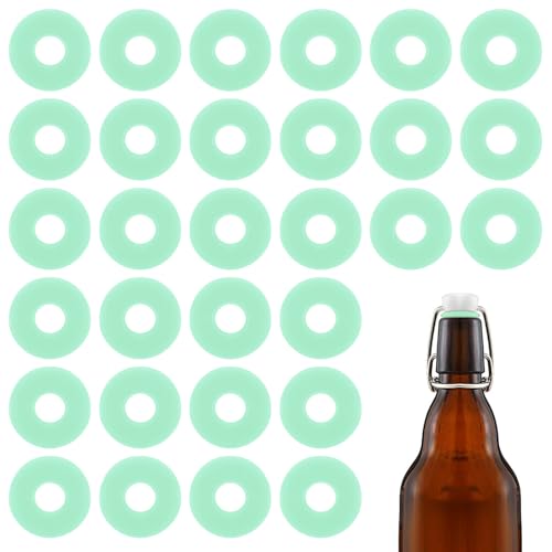 30Pcs Dopamine color Silicone Gaskets Washers Seals for Cap Swing Flip Top Bottle for Home Brew Beer Soda Bottle Sealing(flat,no cover) (Mint Green) - color: Mint Green