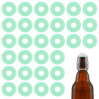 30Pcs Dopamine color Silicone Gaskets Washers Seals for Cap Swing Flip Top Bottle for Home Brew Beer Soda Bottle Sealing(flat,no cover) (Mint Green) - color: Mint Green