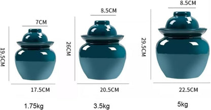 Porcelain Pickle Jar,Ceramics Fermentation Crock Pickling Pot,Fermenting Jar with Water Seal Airlock Lid(Blue,3.5Kg) - color: Blue, size: 3.5Kg