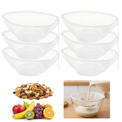 6 Pcs Cheese Cloth Bag Strainer Bowl-shaped Reusable Mesh Nylon Cheesecloth Straining Filter Bags with Drawstring for Juicing, Coffee, Yogurt, Cheese, Tofu(6, Small) - size: Small