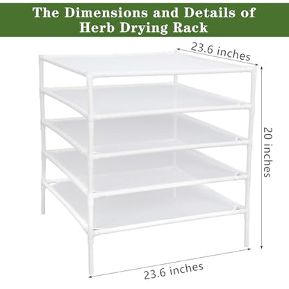 Colingmill 5 Layer Herb Drying Rack Drying Net Dryer Stand 23.6 x 23.6 Inch Herb Dryer Storage Rack for Fresh Herbs Flowers Tea Fruits Vegetables Plant Pasta Dry Laundry Clothes Specimens