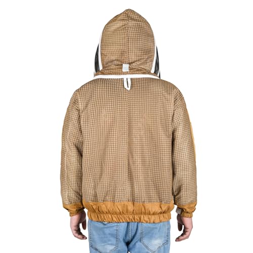 Beekeeping Jacket with Veil 3-Layer Ultra Ventilated 2 Veil Options (Fencing & Round) YKK Zippers Full Protection Suit Carrying Bag (BP-302-Brown)-XXL - color: Brown Round Veil, size: XX-Large