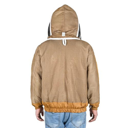 Beekeeping Jacket with Veil 3-Layer Ultra Ventilated 2 Veil Options (Fencing & Round) YKK Zippers Full Protection Suit Carrying Bag (BP-302-Brown)-XXL - color: Brown Round Veil, size: XX-Large