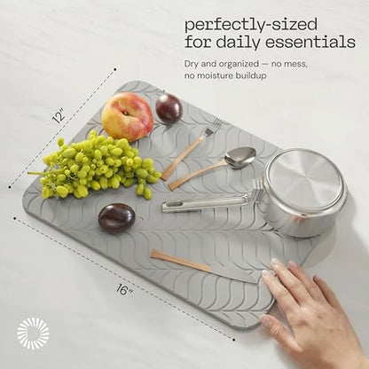 Deepstone Diatomite Stone Dish Drying Mat – Fast-Drying Natural Diatomaceous Earth Kitchen Countertop Drying Board – Super Absorbent & Non-Slip, 16 x 12 in (Gray) - color: Gray