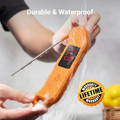 Professional Digital Meat Thermometer, 1 Sec Instant Read, ±0.5℉ Accuracy NIST&NSF Certified Food Thermometer, Auto-Rotate Bright LED Screen, Waterproof Cooking Thermometer for Grill BBQ, Orange - color: Orange