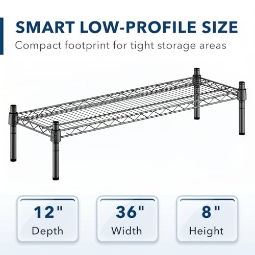 12" x 36" x 8" Black Epoxy Wire Storage Shelf, Dunnage Rack, Commercial 1 Tier Small Shelf - color: Black, size: 12"D x 36"W x 8"H