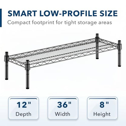 12" x 36" x 8" Black Epoxy Wire Storage Shelf, Dunnage Rack, Commercial 1 Tier Small Shelf - color: Black, size: 12"D x 36"W x 8"H