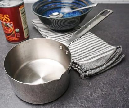 RSVP International Endurance Stainless Steel Measuring Pan Scoop, 3 Cups | Dry or Liquid | Baking or Cooking | Ideal for Melting Butter, Chocolate, Heating Soup | Dishwasher Safe - size: 3 Cups