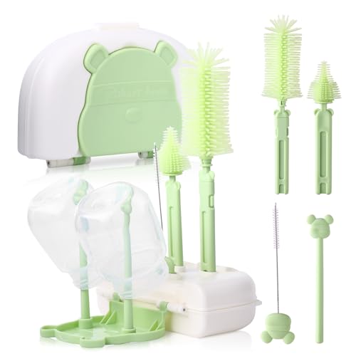 Baby Bottle Cleaner Brush Set Travel Baby Bottle Cleaning Kit Toddler Cleaning Set Travel Bottle Cleaner Kit After Birth Essentials for Mom Kit Toddler Travel Essential Convenience kit - color: Green