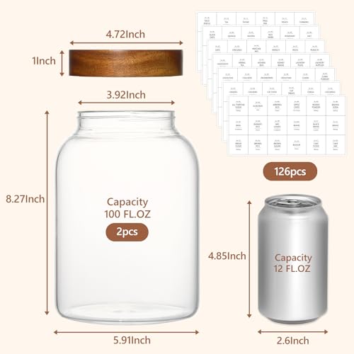KEYWING 100 fl.oz Large Glass Storage Containers with Lids, 2 Pack Airtight Food Storage Containers, Pantry Organizer for Flour, Sugar, Rice, Eggs, Cereal, Cookies - size: 100 Fl.oz