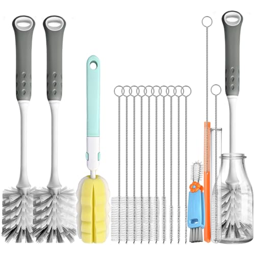 14Pcs Bottle Brush Cleaner Set, Long Handle Bottle Brushes, Sponge Brushes, 3-in-1 Water Bottle Cleaner Brushes and Straw Brushes for Water Bottles, Cups and Straws Cleaning