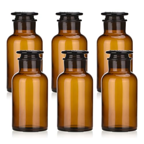 Lab Glass Reagent Bottle, Wide Mouth Glass Storage Bottle with Ground Stopper, 500ml Capacity, Amber, Pack of 6, Decorative Bottles/Vase - color: Amber, size: 6 x 500 mL