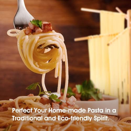 iSiLER Natural Beech Wood Pasta Drying Rack with 8 Branches, Easy to Transfer for Drying Pasta and Spaghetti, Special Suspension Design for Storage | Solid Food-Safe Beech Wood Construction, Quick Assembly & Foldable Space-Saving Design, Easy to Wipe Clea