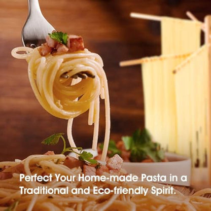 iSiLER Natural Beech Wood Pasta Drying Rack with 8 Branches, Easy to Transfer for Drying Pasta and Spaghetti, Special Suspension Design for Storage | Solid Food-Safe Beech Wood Construction, Quick Assembly & Foldable Space-Saving Design, Easy to Wipe Clea