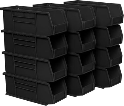 Akro-Mils 30224 AkroBins Plastic Storage Bins, Space-Saving Stackable Bins for Garage, Pantry, Craft Organization, 11" L x 4" W x 4" H, Black, 12-Pack - color: Black