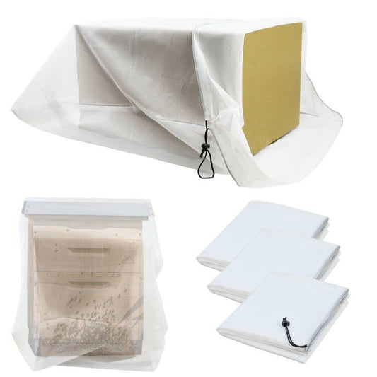 3 Pack Beehive Mesh Transport Bag, 35 × 37 Inch Breathable Bee Hive Nuc Box Package Net Bag with Drawstring Beekeeping Supplies for Beekeeping Starter Transport Bee Box - color: White-3