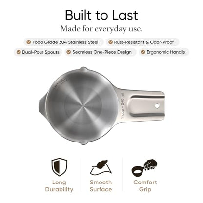 Color Up 1 Cup Measuring Cup (240 ml) – Premium Chrome Stainless Steel, Accurate for Wet & Dry Ingredients, Embossed Markings, Easy-Pour Spouts, Dishwasher-Safe, Kitchen Essential - size: 1 Cup (240 ml) Chrome