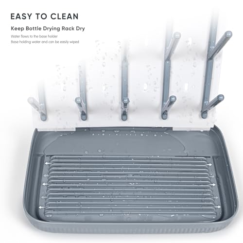 Termichy Baby Bottle Drying Rack: Vertical Bottle Dryer Rack Holder with Brushes Set- Drying Rack & Nipple Scrubber-Space Saving Standing Drying Rack for Baby Bottles and Pump Part Cleaning - color: Gray(with Brushes)