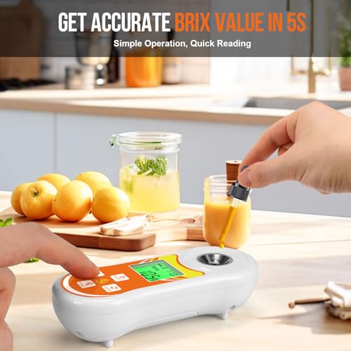 Smart Brix Refractometer, YINMIK Digital Brix (0-60%) Tester, Sugar Temperature Meter with ATC, Portable Brix Meter for Fruit, Home Wine & Beer Brewing, Coffee, Maple Syrup, Juice, Food, Vegetable