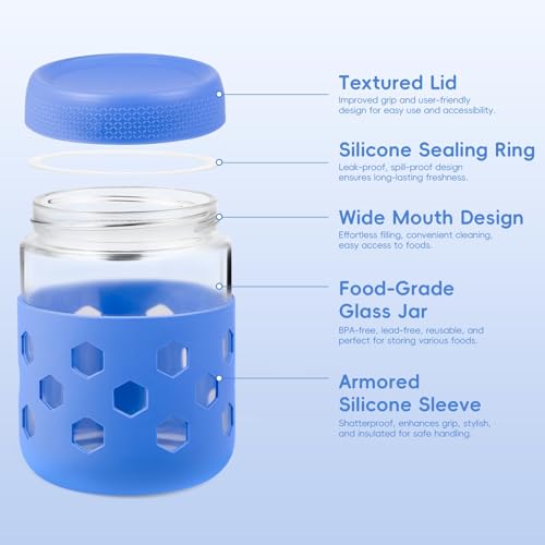 Gemice 6-Pack 16 oz Overnight Oats Containers with Lids and Silicone Sleeves, Glass Mason Jars with Airtight Lid, Dishwasher Safe, Wide Mouth Chia Seed Pudding Meal Prep Jar for Yogurt Berries Snack - color: Pastel Cream, size: 16oz, 6-Pack