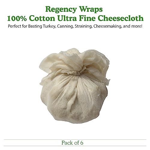 Regency Wraps 100% Cotton Ultra Fine Natural Cheese Cloth, 54 sq.ft 36" X36" 6 pcs, Chef Grade for Basting Turkey, Canning, Straining, Cheesemaking - size: 9 sq ft (Pack of 6)
