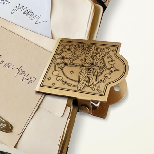 ANATTASOUL Travel Journal Clip Vintage Dragonfly and Moon Phase Metal Book Clips, Decorative Heavy Duty Journal Clips to Hold Journal Open for Notebook, Photo, Bookmark, Office Kitchen Home DIY Use - style: Dragonfly and Moon Phase