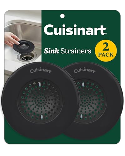 Cuisinart Sink Strainers- 2 Pack Kitchen Sink Drain Strainer & Food Catcher with Enamel-Coated Stainless Steel Rim and Silicone Base, Fits Standard 3.5" Drains, Outer Diameter 4.35", Scratch-Safe - color: Black